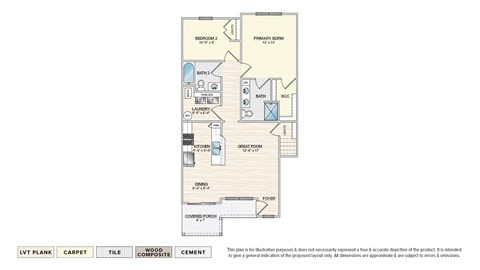 Floor plan for 2 beds, 2 baths, 1043 sqft